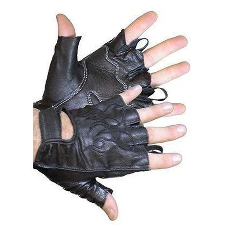 Vance VL447 Mens Black Leather Fingerless Gloves With Gel Palm